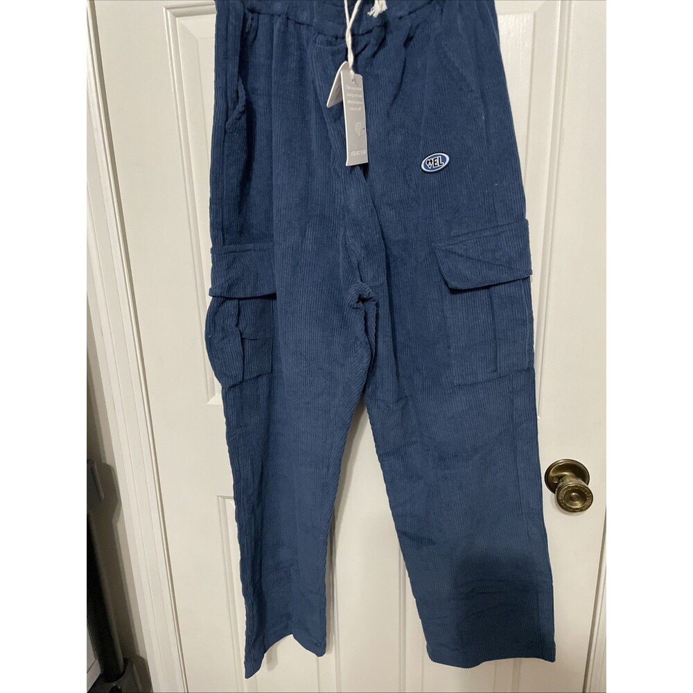 Aelfric Eden Pants Mens XL Blue Corduroy Drawstring Elastic Waist Cargo Utility